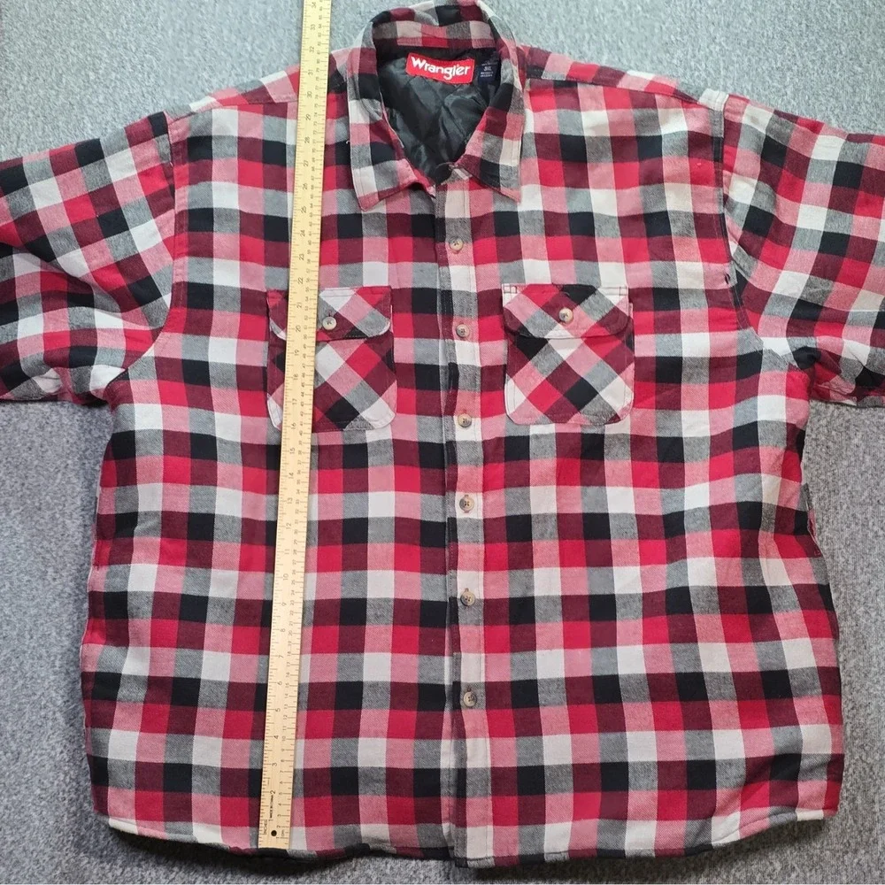 Wrangler Men's 3XL Big & Tall Quilted Lined Plaid Shacket Button Pockets